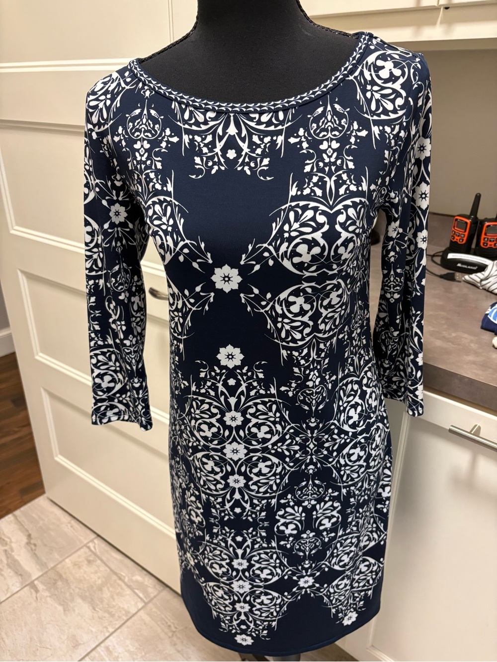 Navy & White Printed Sheath Dress - Women's